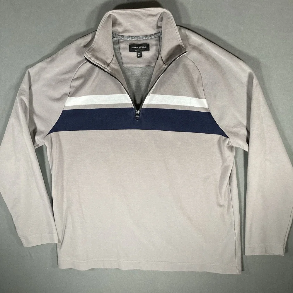 Banana Republic Mens 1/4 Zip Sweater XL Gray Pullover Casual‎ Lightweight
